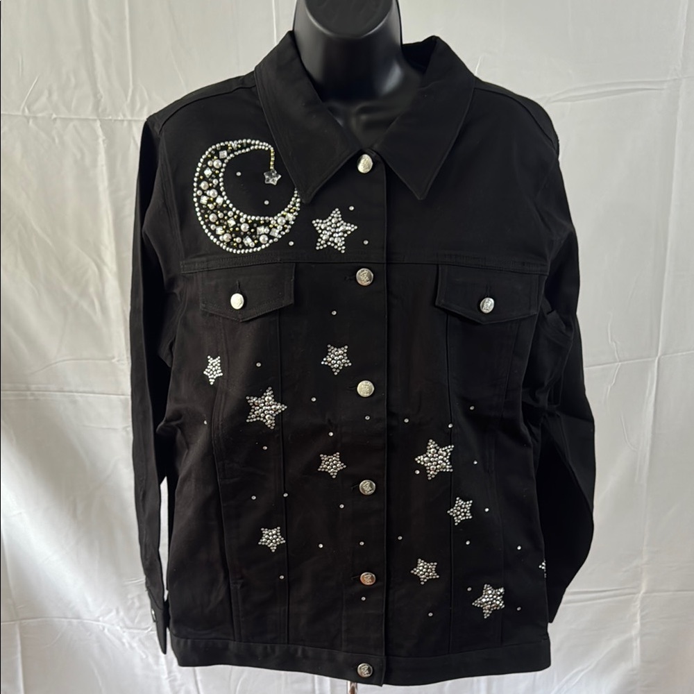 Black Celestial Jean Jacket with Starry Embellishments